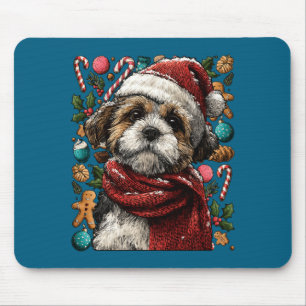 Festiv Shih Tzu Med Tomtehatt Snöig Vinter Jul Musmatta