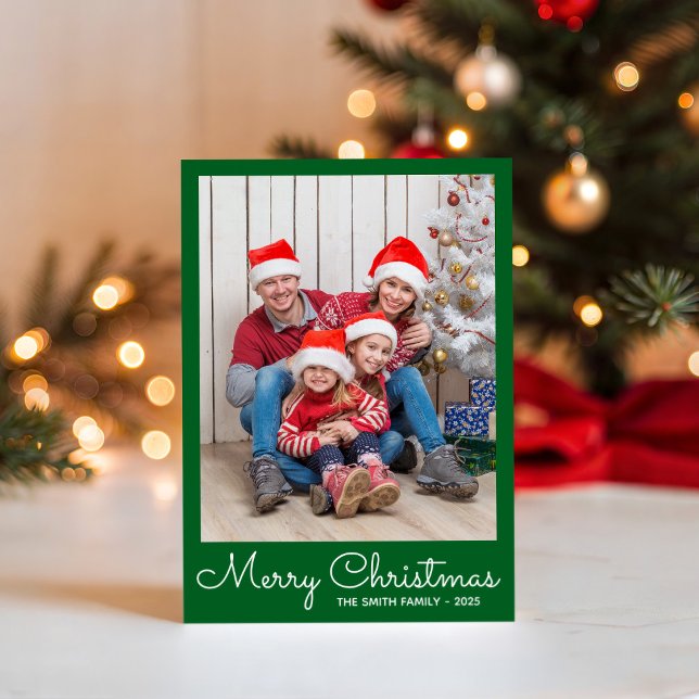 Festiv skoggrön foto julkort (Festive Forest Green Photo Holiday Card)