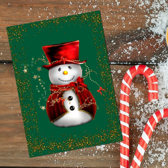 Festiv Snemann Glitter Jul  Kort (Festive Snowman Sparkle Christmas Card by the Olde Christmas Shoppe)