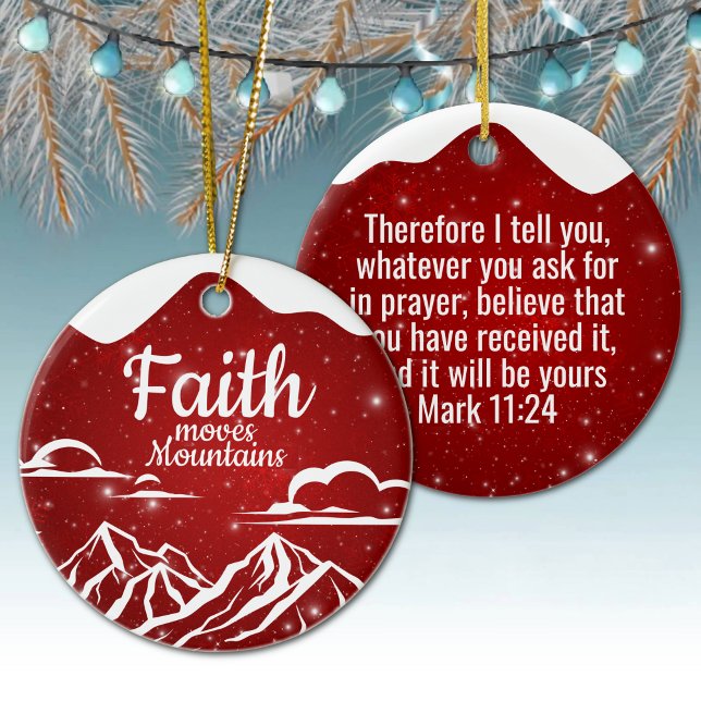 Festiv Snö Motivations Biblisk Text ⛪️ 🎄 Julgransprydnad Keramik (Custom festive snowy customizable biblical text god's message timeless holiday snow-capped mountain)
