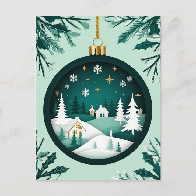 ❄️ Festiv snöflinga grön prydnad 🎄 Jul  Helg Vykort (Framsida)