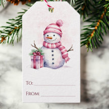 Festiv Snöman Rosa Vattenfärg Jul