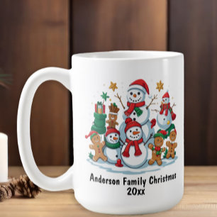 Festiv Snömanna Gingerbread Familj Jul År Kaffemugg