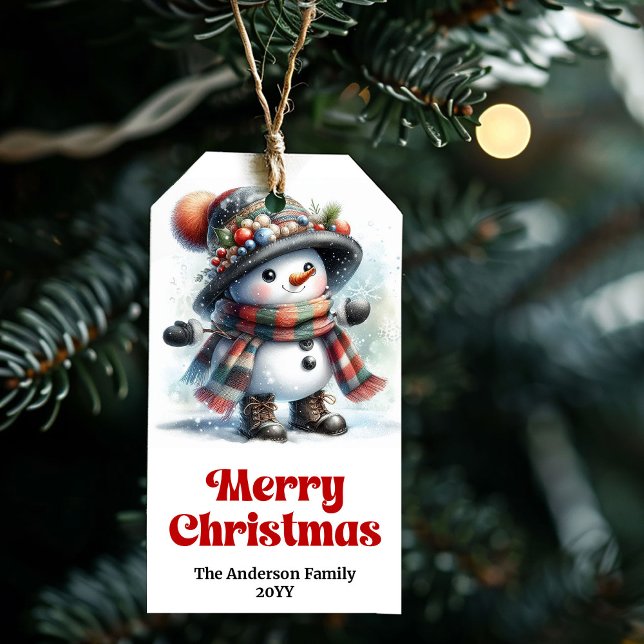 Festiv Snömannen Barn Presentkort Redigerbar Jul  Presentetikett (Festive Snowman Kids Gift Tag Editable Christmas Label

)