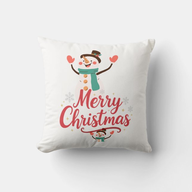 Festiv Snömannen God Jul Lävbalm Kudde (Framsida)