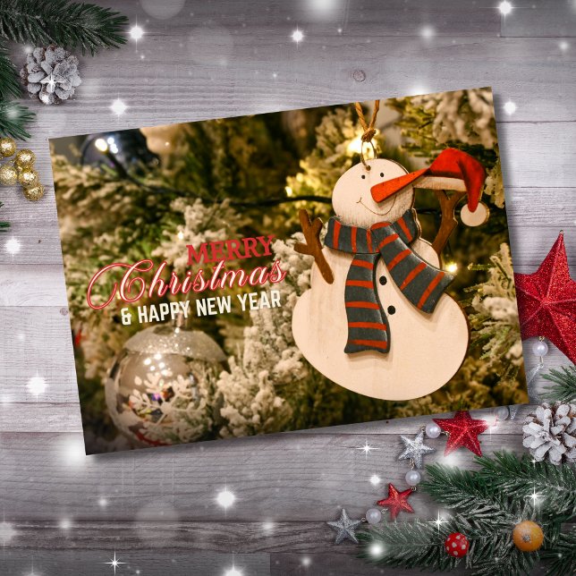 Festiv snömannen ornament glad jul helgkort (Snowman Ornament Christmas Joy Card)