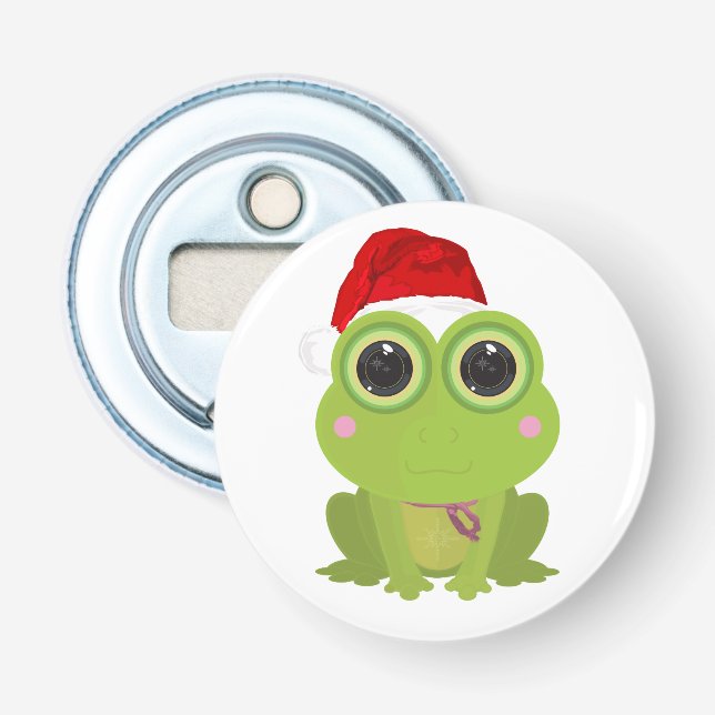 Festiv söt groda jul tomtehatt mysig högtid flasköppnare (Framsidan)