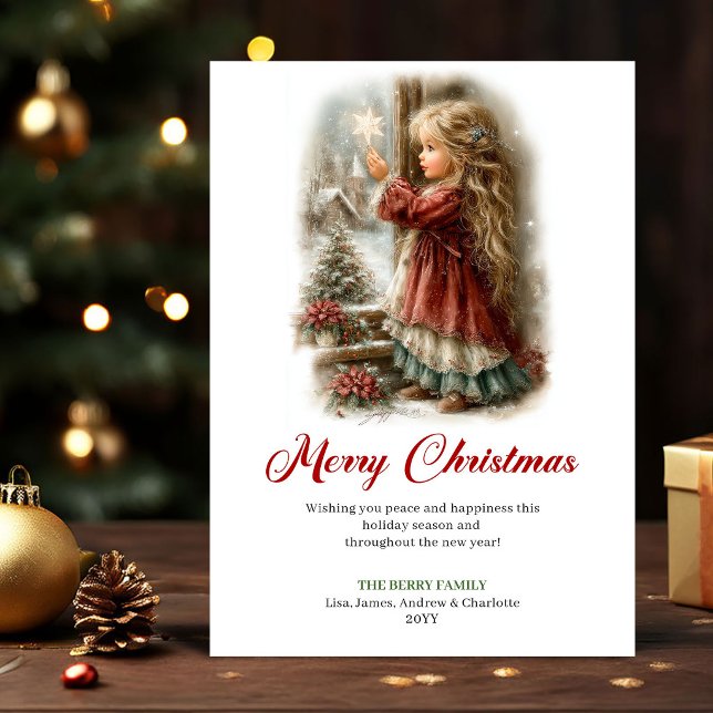 Festiv Söt Liten Flickas Vinterscen Höjdpunktskort Julkort (Festive Cute Little Girl Winter Scene Holiday Card

)