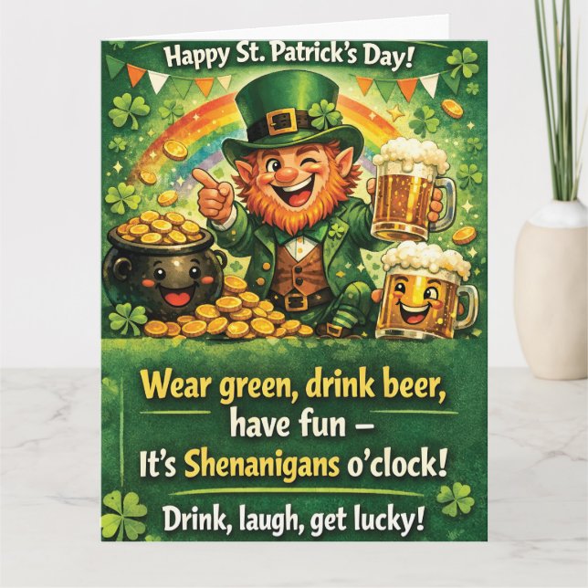 Festiv St. Patrick's Day Leprechaun Hälsning Kort (Framsida)