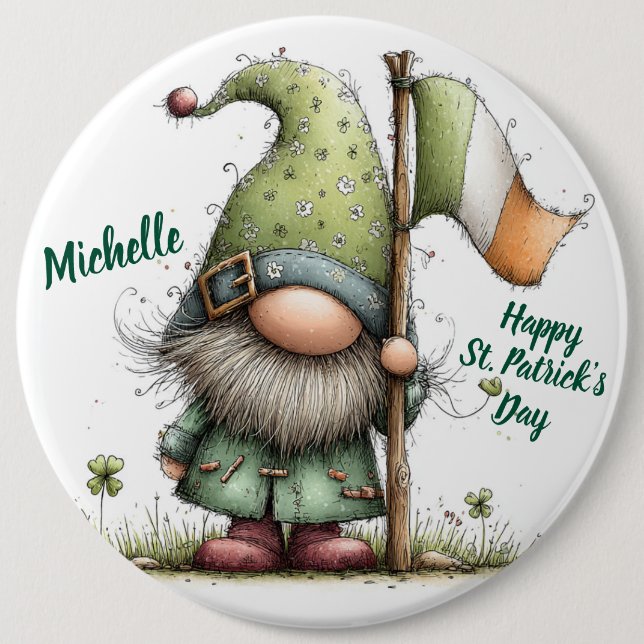 Festiv St. Patrick's Day Tomte Med Irländsk Flagga Knapp (Framsida)