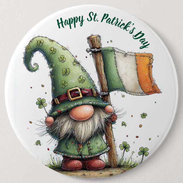 Festiv St. Patrick's Day Tomte Med Irländsk Flagga Knapp (Framsida)