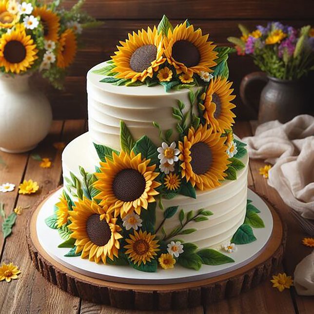 FESTIV SUNFLOWER DEKORAD BIRTHDAY CAKE KORT (Skapare uppladdad)