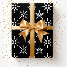 Festiv svart vintersnöflingemönster jul presentpapper