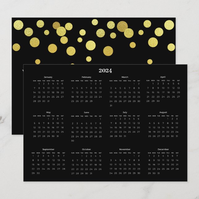 Festiv svart vit guld höst helgdagskalender julkort (Fram/baksida)