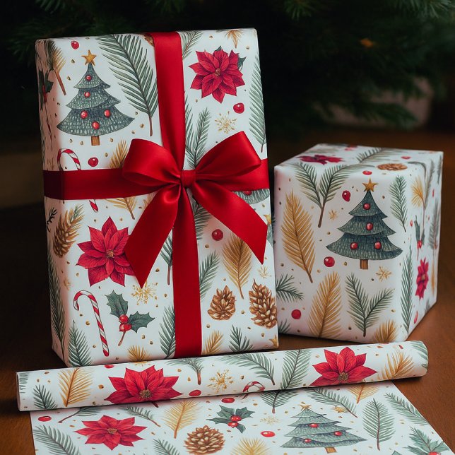 Festiv tall, julstjärna julgran presentpapper (Skapare uppladdad)