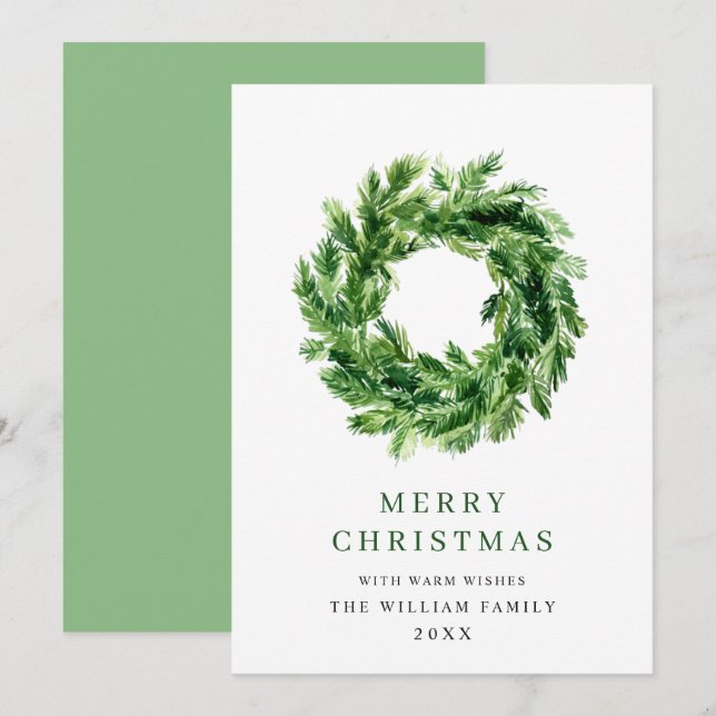 Festiv tallgrenkrans jul julkort (Fram/baksida)