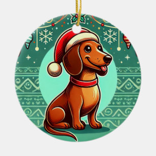 Festiv Taxhund som bär tomtehatt Julgransprydnad Keramik