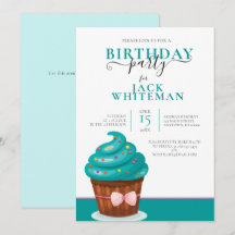 FESTIV TEAL CUPCAKE FÖDELSEDAGSFEST INBJUDAN