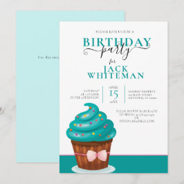 FESTIV TEAL CUPCAKE FÖDELSEDAGSFEST INBJUDAN