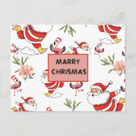 Festiv tomte, flamingo och rosa blommönster helg vykort