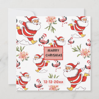 Festiv Tomte, Flamingo & Rosa Blommigt Mönster Inbjudningar