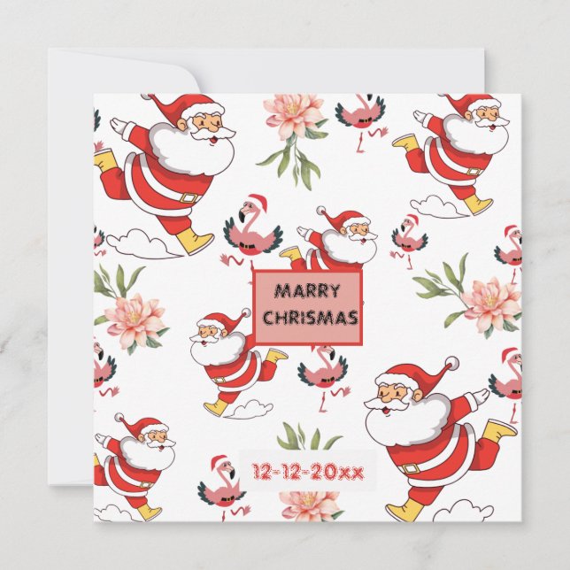 Festiv Tomte, Flamingo & Rosa Blommigt Mönster Inbjudningar (Framsida)