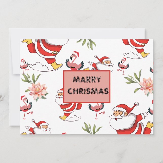 Festiv Tomte, Flamingo & Rosa Blommigt Mönster Inbjudningar (Framsida)