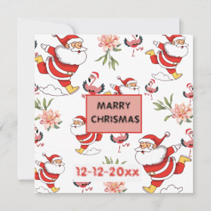 Festiv Tomte, Flamingo & Rosa Blommigt Mönster Spara Datumet