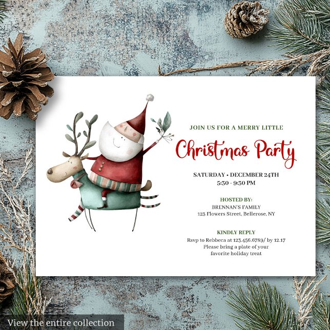 Festiv udda jul tomte vattenfärg jul inbjudan (Festive Quirky Santa Watercolor Holiday Invitation)