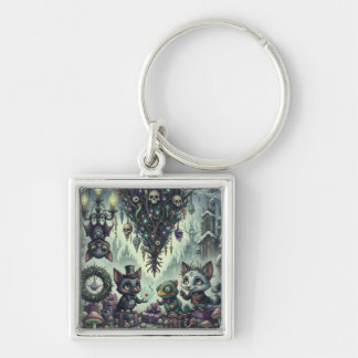 Festiv uppifrån och ned Träd 1 Fyrkantig Silverfärgad Nyckelring