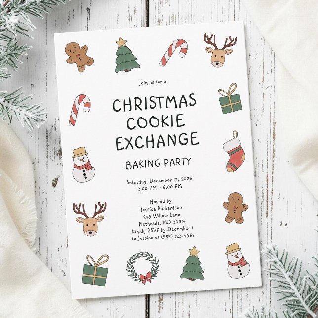 Festiv utbytesfest för julbakst med kakor inbjudningar (Festive Christmas Cookie Exchange Baking Party Invitation)