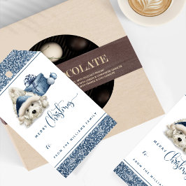 Festiv valp, till och från, blå jul presentetikett