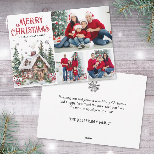 Festiv Vattenfärg Foto Jul Julkort (Festive Winter Watercolor Photo Christmas Holiday Card)