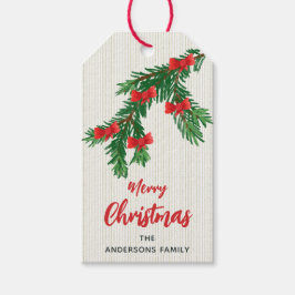 Festiv vattenfärg Grönska Röd slinga Jul Presentetikett