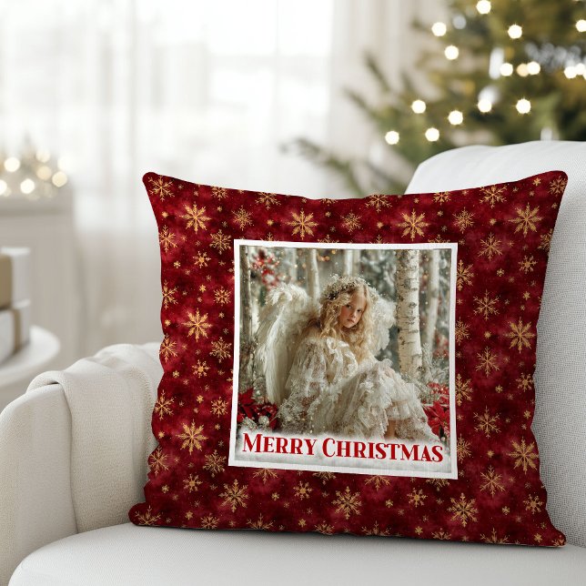 Festiv Vintage Ängel Röd Guld Accent Jul  Kudde (Festive Vintage Angel Red Gold Accent Christmas Pillow

)