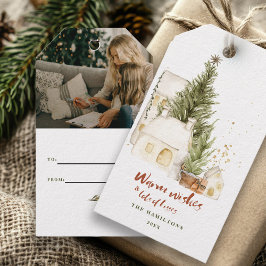 Festiv Vintage Boho Familj Jul Vattenfärg Presentetikett