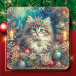 Festiv Vintage Julkatt Fyrkantigt Klistermärke