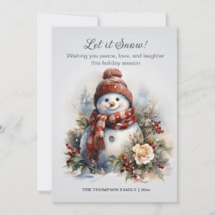 Festiv Vintage Snömannen Rutig Scarf Vinter Julkort