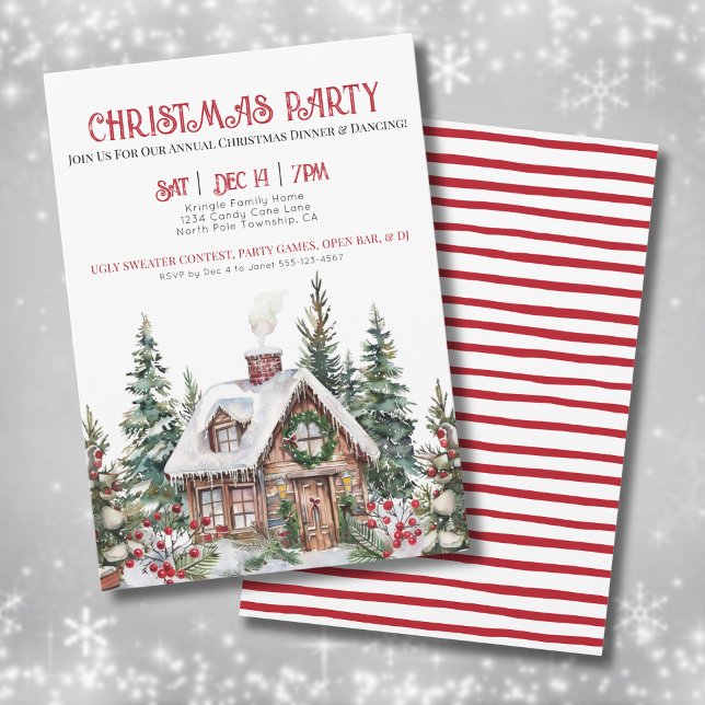 Festiv Vinter Akvarell Julfest Inbjudningar (Festive Winter Watercolor Christmas Party Invitation)