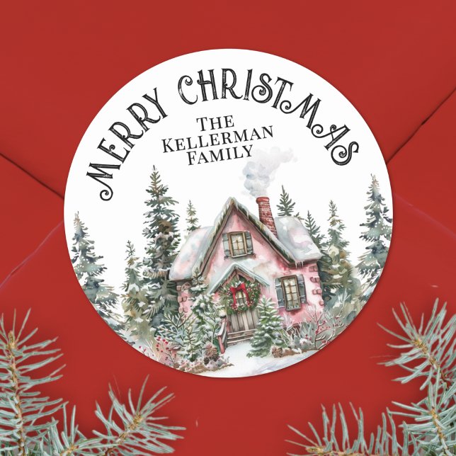 Festiv Vinter Elegant Jul Runt Klistermärke (Festive Winter Merry Christmas Classic Round Sticker)