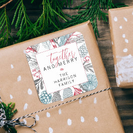 Festiv vintergrönska semester fyrkantigt klistermärke