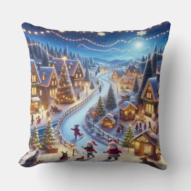 Festiv vinters julby natt kudde (Framsida)