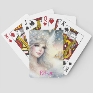 Festiv vit akvarell eterisk frost snöängel casinokort