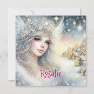 Festiv vit akvarell eterisk frost snöängel julkort