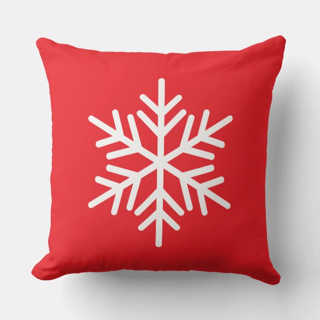 Festiv vit alpin snöflinga på julröd kudde (Framsida)