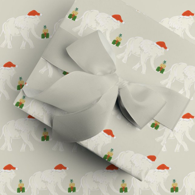 Festiv vit elefant julfest illustrerad presentpapper (Festive White Elephant Christmas Party Illustrated Wrapping Paper)