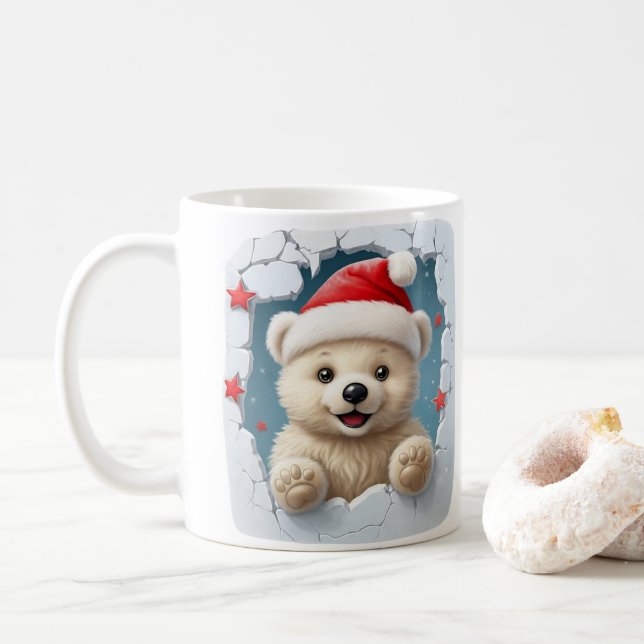 Festiv vit med teddybjörn och isig design kaffemugg (Med munk)