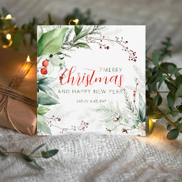 Festiv Watercolor Grönska God Jul Julkort