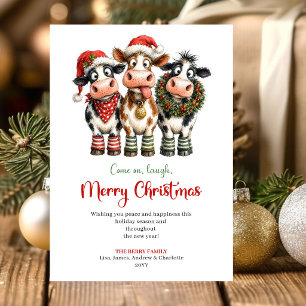 Festiv Whimsical Kor Röda Gröna Julhälsning Julkort