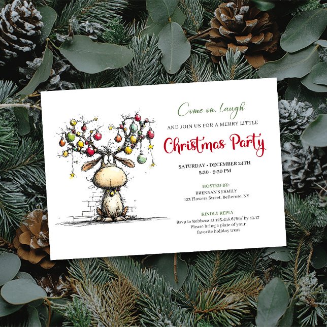 Festiv whimsisk ren julfest inbjudan (Festive whimsical reindeer Christmas party invite

)